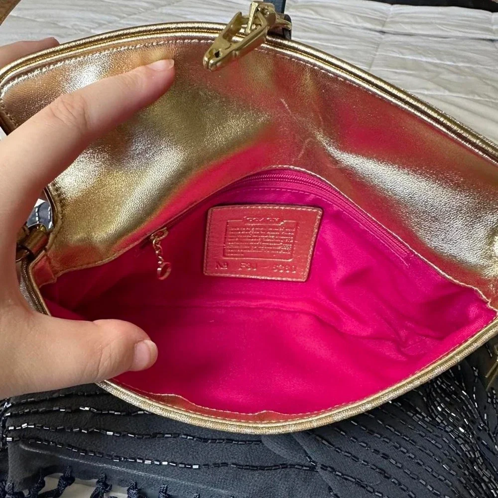 Coach Hampton Shimmer Optic Signature shoulder bag metallic gold monogram canvas